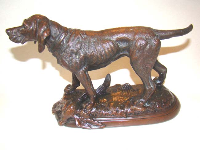 A fine late 19th century solid bronze sculpture of a hunting dog with his pheasant — image 2